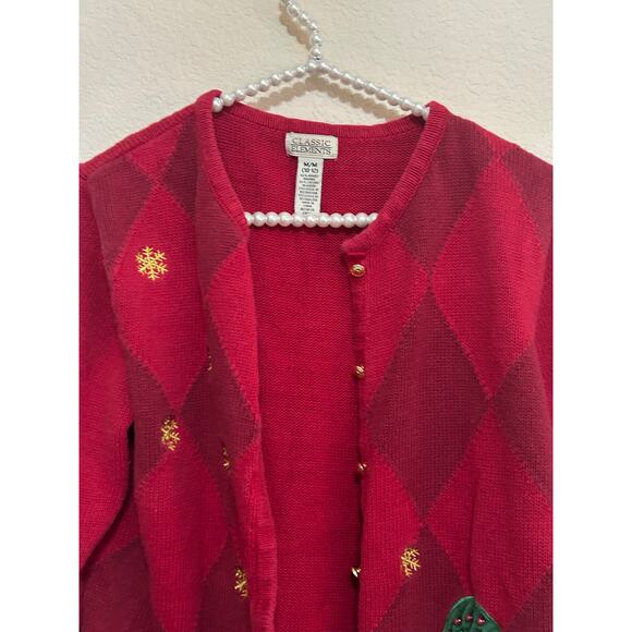 Vintage Red Christmas Sweater Cardigan Santa - Picture 5 of 7